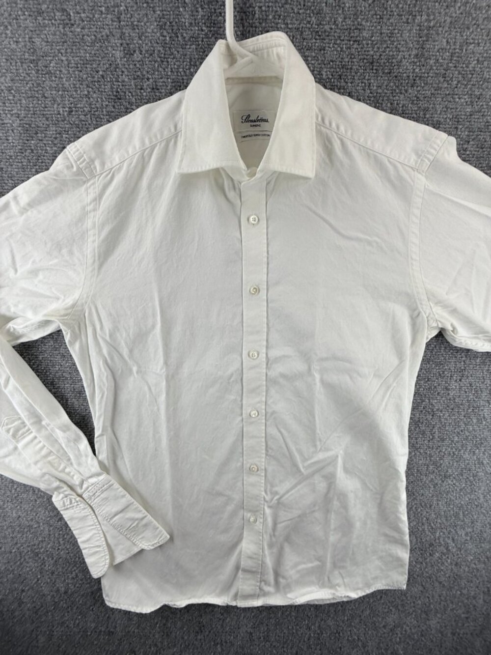 Stenstroms Twill Slimline French Cuff 39 Cotton Twofold Super Mens White Solid